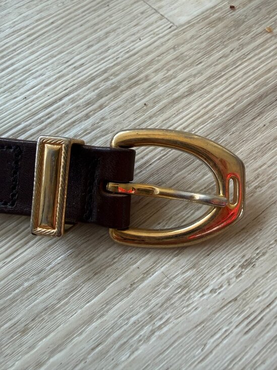 Vintage Brown Leather Belt Gold Western Boho One Inch Width Boho Size 30 main image 11